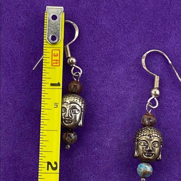 💛 925 Buddha Head Dangle Earrings - Picture 5 of 5